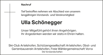 Traueranzeige von Ulla Schönegger von Hersbrucker Zeitung