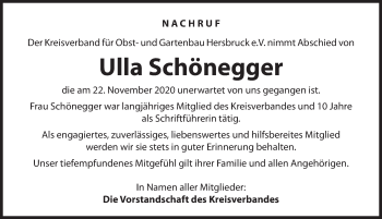 Traueranzeige von Ulla Schönegger von Hersbrucker Zeitung