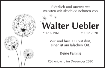 Traueranzeige von Walter Uebler von Pegnitz-Zeitung