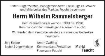 Traueranzeige von Wilhelm Rammelsberger von Der Bote