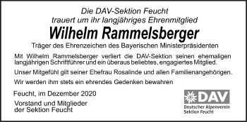 Traueranzeige von Wilhelm Rammelsberger von Der Bote