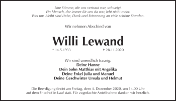 Traueranzeige von Willi Lewand von Pegnitz-Zeitung