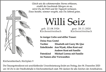Traueranzeige von Willi Seiz von Hersbrucker Zeitung
