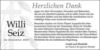 Traueranzeige von Willi Seiz von Hersbrucker Zeitung