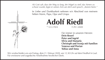 Traueranzeige von Adolf Riedl von Pegnitz-Zeitung