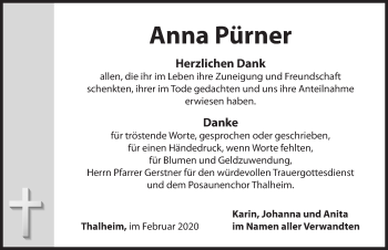 Traueranzeige von Anna Pürner von Hersbrucker Zeitung