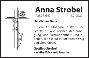 Traueranzeige von Anna Strobel von Hersbrucker Zeitung