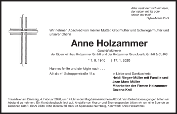 Traueranzeige von Anne Holzammer von Hersbrucker Zeitung