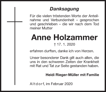 Traueranzeige von Anne Holzammer von Der Bote