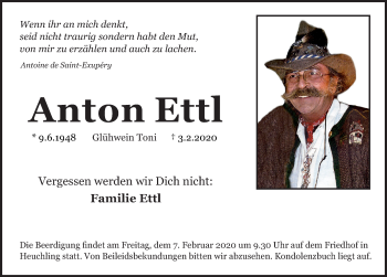 Traueranzeige von Anton Ettl von Pegnitz-Zeitung