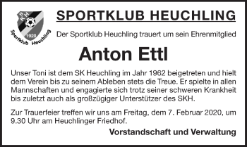 Traueranzeige von Anton Ettl von Pegnitz-Zeitung