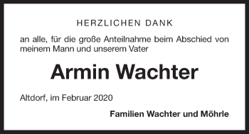 Traueranzeige von Armin Wachter von Der Bote