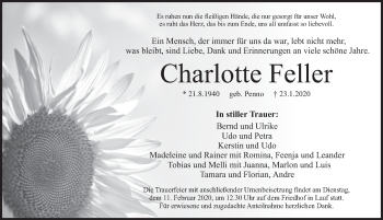 Traueranzeige von Charlotte Feller von Pegnitz-Zeitung