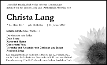 Traueranzeige von Christa Lang von Pegnitz-Zeitung