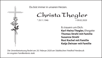 Traueranzeige von Christa Thegler von Hersbrucker Zeitung