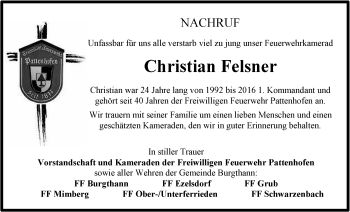 Traueranzeige von Christian Felsner von Der Bote