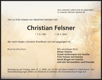 Traueranzeige von Christian Felsner von Der Bote