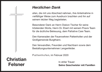 Traueranzeige von Christian Felsner von Der Bote