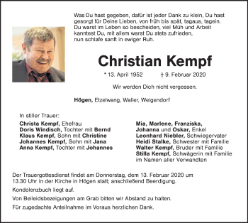 Traueranzeige von Christian Kempf von Hersbrucker Zeitung