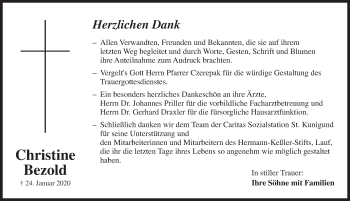 Traueranzeige von Christine Bezold von Pegnitz-Zeitung