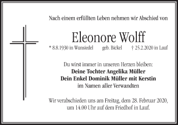 Traueranzeige von Eleonore Wolff von Pegnitz-Zeitung