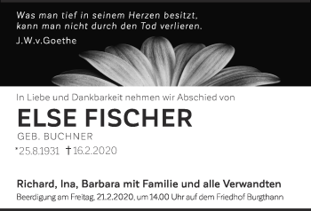 Traueranzeige von Else Fischer von Der Bote