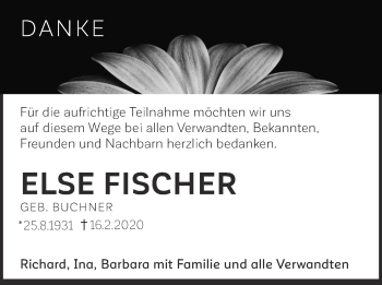Traueranzeige von Else Fischer von Der Bote