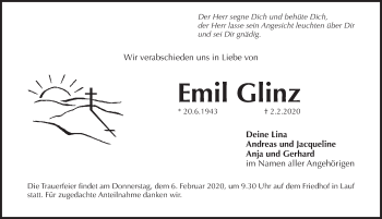 Traueranzeige von Emil Glinz von Pegnitz-Zeitung