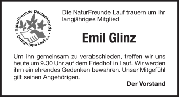 Traueranzeige von Emil Glinz von Pegnitz-Zeitung