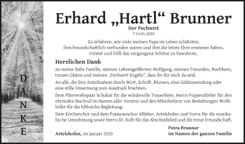 Traueranzeige von Erhard Brunner von Hersbrucker Zeitung