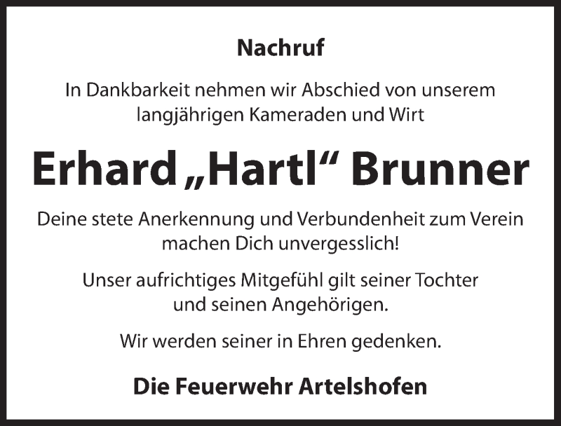  Traueranzeige für Erhard Brunner vom 01.02.2020 aus Hersbrucker Zeitung