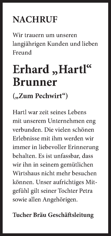  Traueranzeige für Erhard Brunner vom 01.02.2020 aus Hersbrucker Zeitung