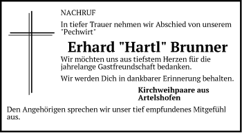 Traueranzeige von Erhard Brunner von Hersbrucker Zeitung