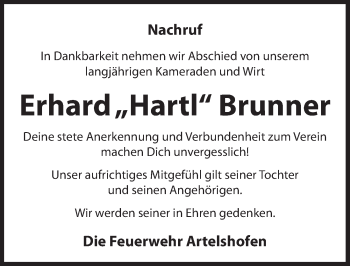 Traueranzeige von Erhard Brunner von Hersbrucker Zeitung