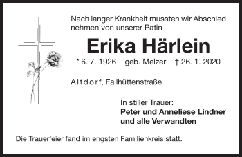 Traueranzeige von Erika Härlein von Der Bote