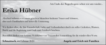 Traueranzeige von Erika Hübner von Pegnitz-Zeitung