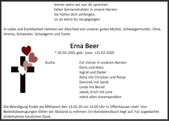 Traueranzeige von Erna Beer von Hersbrucker Zeitung