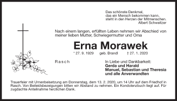 Traueranzeige von Erna Morawek von Der Bote