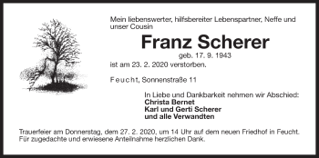 Traueranzeige von Franz Scherer von Der Bote