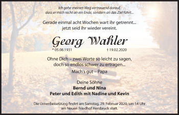Traueranzeige von Georg Wahler von Hersbrucker Zeitung