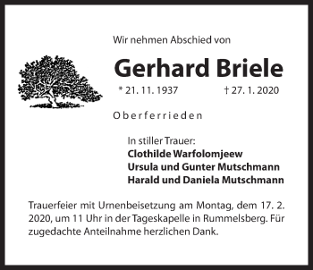 Traueranzeige von Gerhard Briele von Der Bote