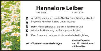 Traueranzeige von Hannelore Leiber von Hersbrucker Zeitung