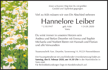 Traueranzeige von Hannelore Leiber von Hersbrucker Zeitung