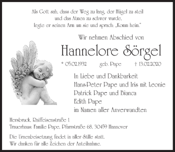 Traueranzeige von Hannelore Sörgel von Hersbrucker Zeitung