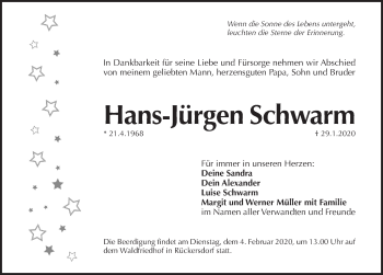 Traueranzeige von Hans-Jürgen Schwarm von Pegnitz-Zeitung