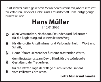 Traueranzeige von Hans Müller von Hersbrucker Zeitung