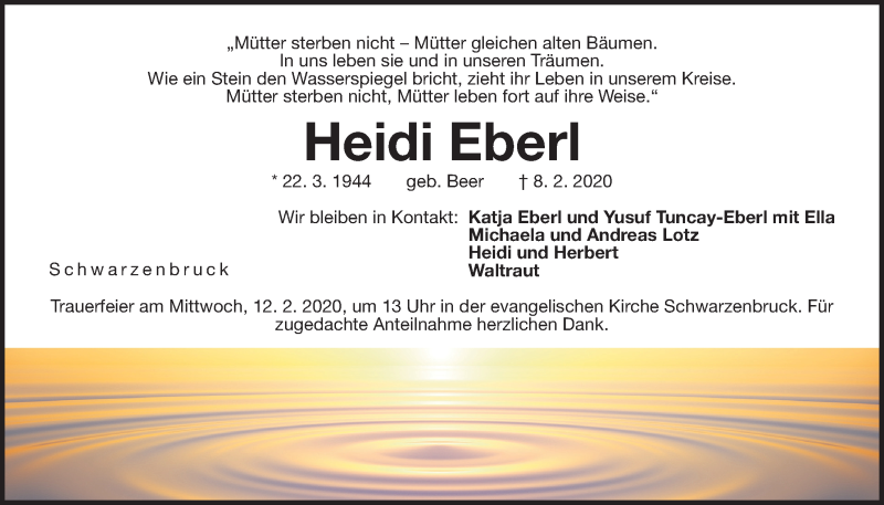  Traueranzeige für Heidi Eberl vom 11.02.2020 aus Der Bote