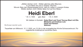 Traueranzeige von Heidi Eberl von Der Bote