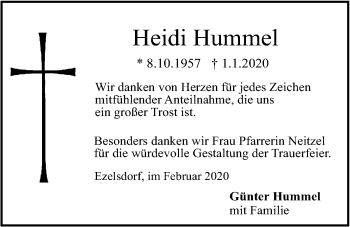 Traueranzeige von Heidi Hummel von Der Bote