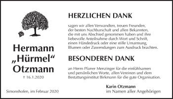 Traueranzeige von Hermann Otzmann von Pegnitz-Zeitung
